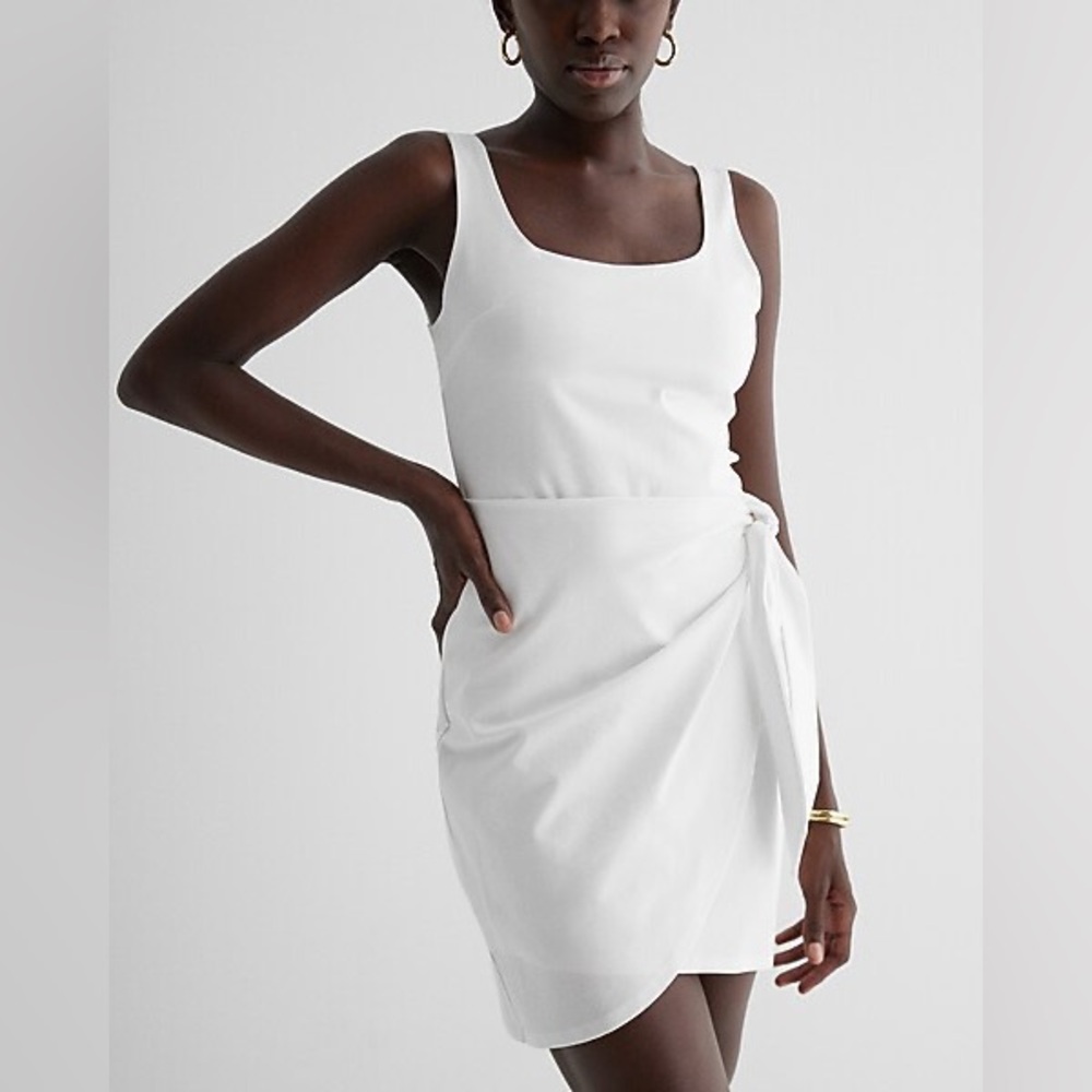 Express Mustard Tie-Waist Mini Dress - Picture 2 of 5